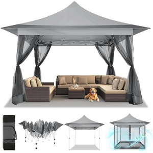 image:imageCOBIZI 16x16 Pop up Gazebo on Clearance Hexagonal Outdoor Canopy Tent with Mosquito Netting Adjustable Height and 256 Square ft of Shade for Party Backyard Gardens with Vented TopBrownLight Gray