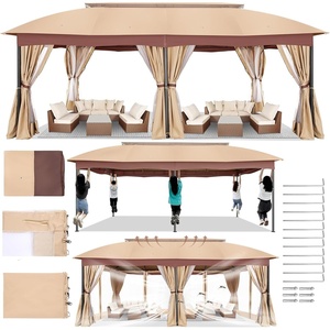 image:imageCOBIZI Gazebo 10x10 Heavy Duty Gazebos with Improved Nettings Outdoor Gazebo Double Roof Patio Gazebos with Metal Steel Frame Outdoor Canopy for Patio Deck Backyard GrayBeigeUPF50