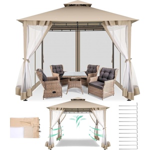 image:imageCOBIZI Gazebo 10x10 Heavy Duty Gazebos with Improved Nettings Outdoor Gazebo Double Roof Patio Gazebos with Metal Steel Frame Outdoor Canopy for Patio Deck Backyard GrayKhakiUPF50