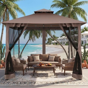 image:imageCOBIZI Gazebo 10x10 Heavy Duty Gazebos with Improved Nettings Outdoor Gazebo Double Roof Patio Gazebos with Metal Steel Frame Outdoor Canopy for Patio Deck Backyard GrayBrownUPF50