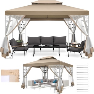 image:imageCOBIZI Gazebo 10x10 Heavy Duty Gazebos with Improved Nettings Outdoor Gazebo Double Roof Patio Gazebos with Metal Steel Frame Outdoor Canopy for Patio Deck Backyard GrayKhaki