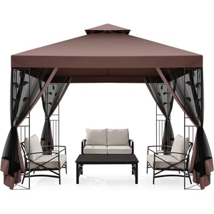 image:imageCOBIZI Gazebo 10x10 Heavy Duty Gazebos with Improved Nettings Outdoor Gazebo Double Roof Patio Gazebos with Metal Steel Frame Outdoor Canopy for Patio Deck Backyard GrayBrown