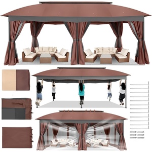 image:imageCOBIZI Gazebo 10x10 Heavy Duty Gazebos with Improved Nettings Outdoor Gazebo Double Roof Patio Gazebos with Metal Steel Frame Outdoor Canopy for Patio Deck Backyard GrayRed BrownUPF50